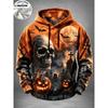 Men Fleece Lined Hoodie Halloween Pumpkin School Bus Print Pullover Hooded Sweatshirt Streetwear