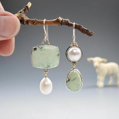 Creative Sapphire Stone And Artificial Pearl Drop Earrings For Women