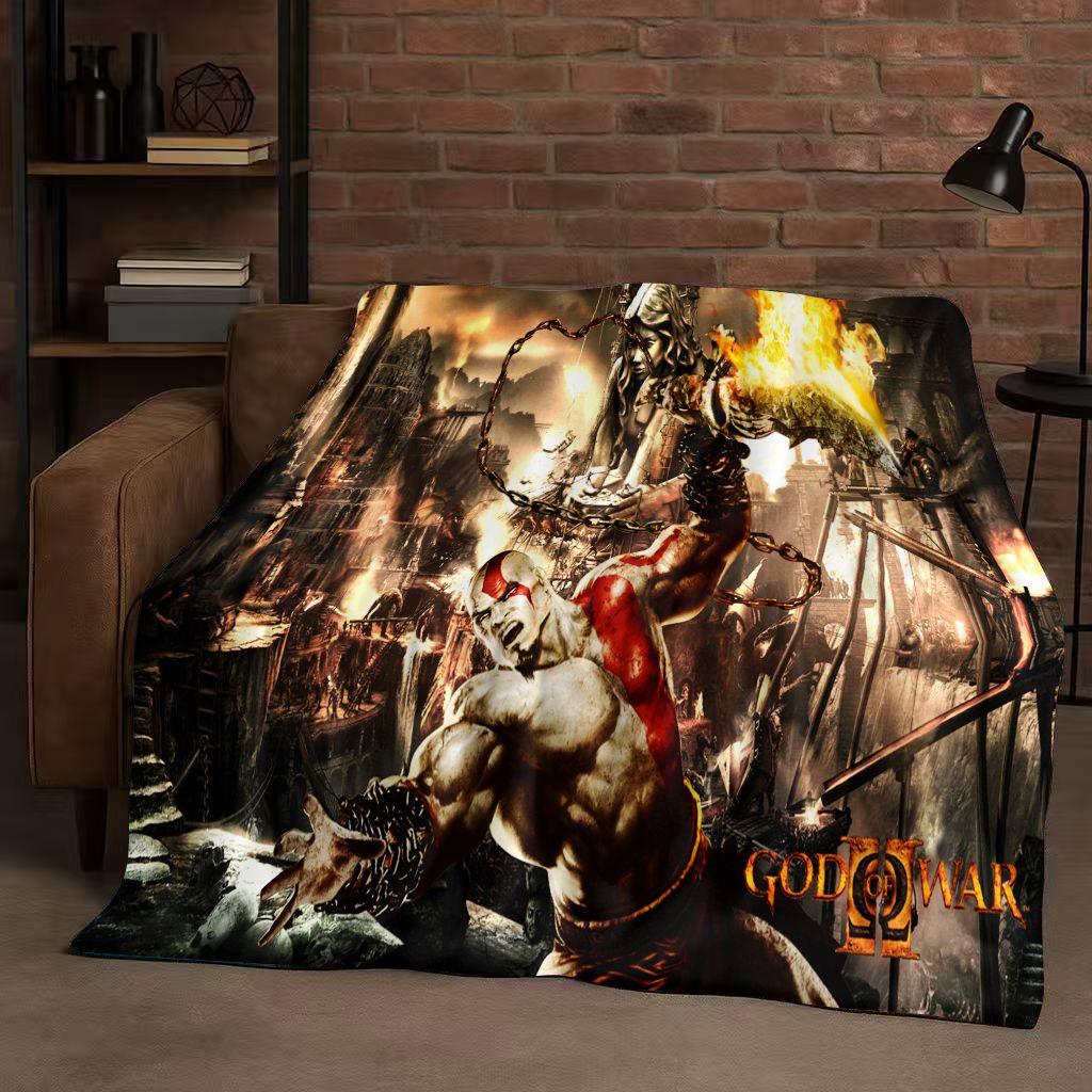 3D Kratos God of War Games Cartoon Gamer Flannel Blanket,Ultra Soft Warm Plush Throw for Home Bedroom Bed Sofa Cover Picnic Kids