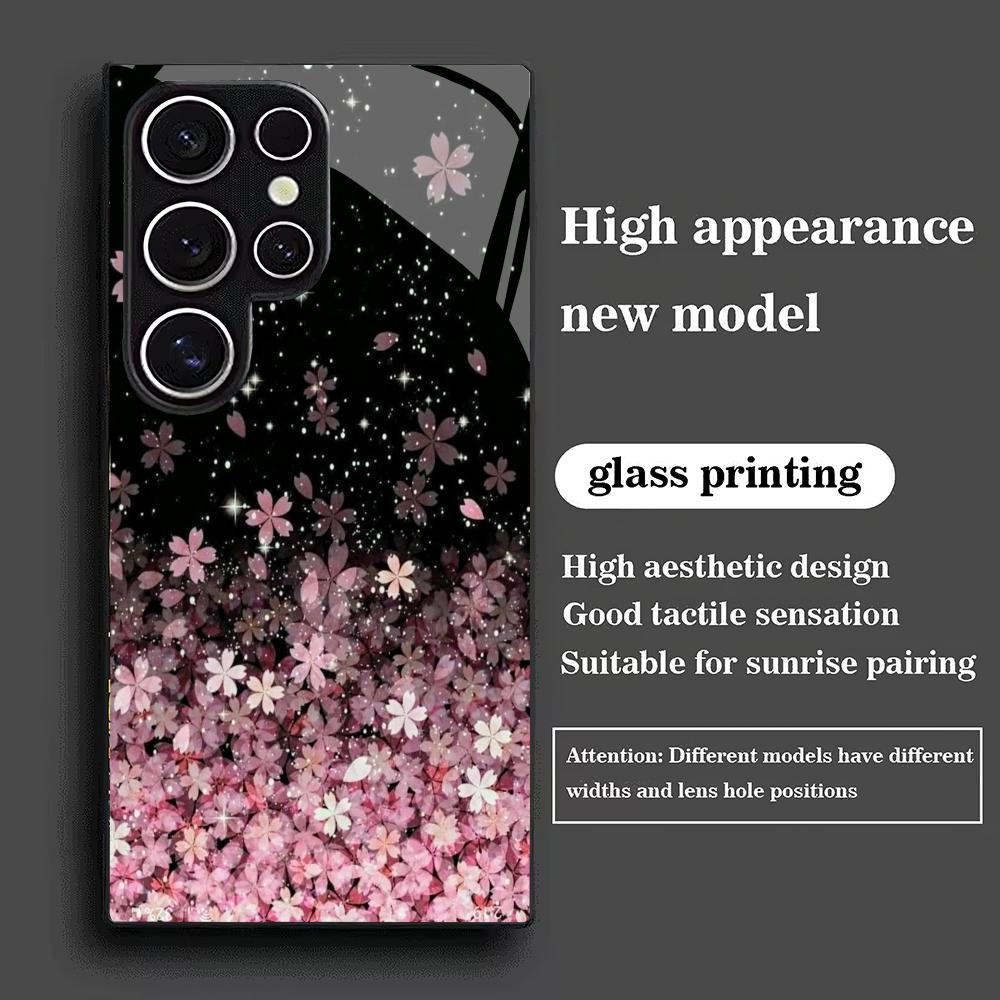 Blumenfall Gehärtetes Glas Handyhülle Geeignet für Samsung Galaxy S26 S25 S24 S22 S21 S20 FE/Ultra/Plus Anti-Fingerabdruck