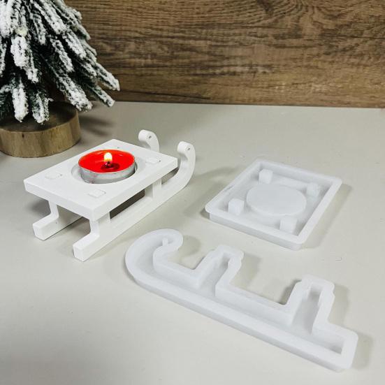 Christmas Reindeer Sleigh Mold Silicone Mold for Candle Holders Soap Plaster Crafts Flexible Non-Stick DIY Baking Mold for Holiday Decor