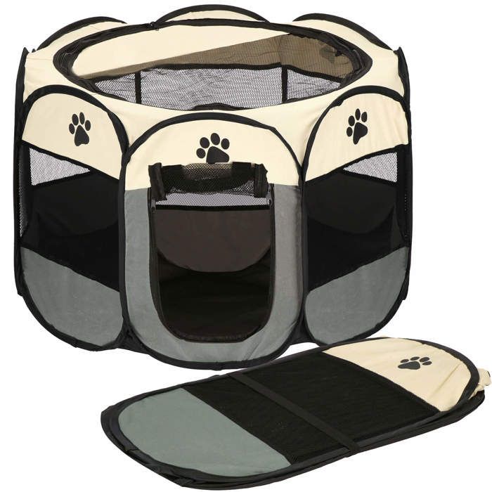 Parc pour chiots - Springos® - Modèle pliable - 114 x 114 x 56 cm - Tissu maillé respirant - Toit amovible