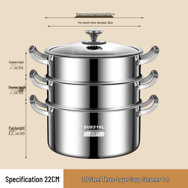 316L Stainless Steel Soup Pot with Handles - Non-Stick for Steaming, Cooking, and Stewing On Induction Cookers