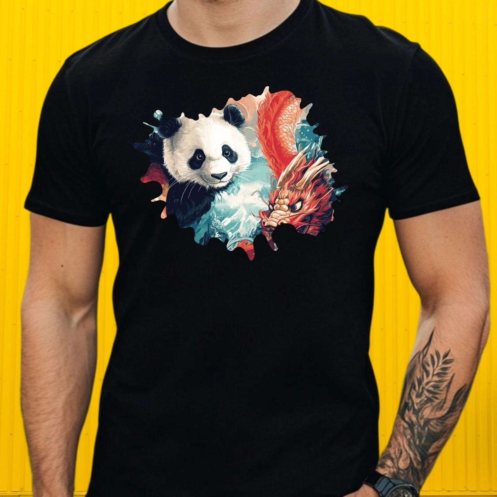 T-Shirt Herren Panda und Drache Motiv Baumwolle Größe S bis 5XL XXXXL