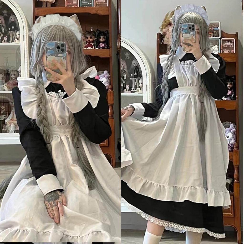 Sivrusn Maid Komplettes Set mit British Plus Perfekt für Schule Maid Niedliches Cosplay und Größe L Kostüm, Strumpfhose, Stil, Lang, Größe, Festivals, Cafés, Veranstaltungen,