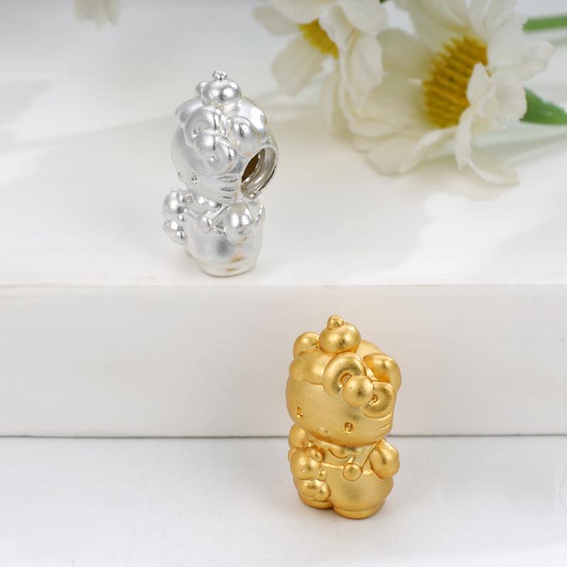 Sterling Silver 999 Hello Kitty DIY Beading Apple Little Bear Handmade Woven Rope Lucky Beads Jewelry