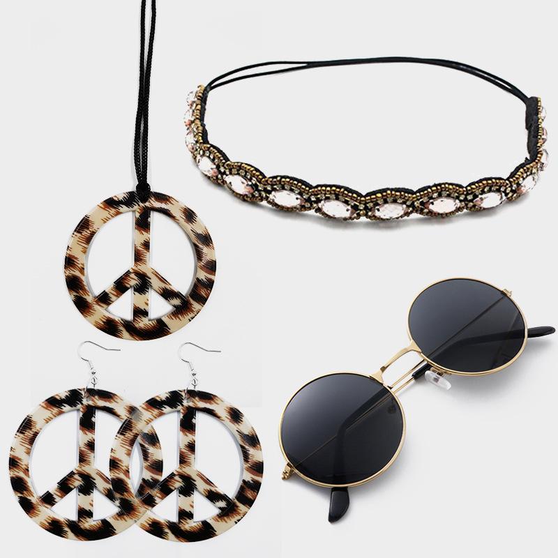 Halloween Cosplay Hippie Peace Symbol Jewelry Set: Colorful Earrings & Necklace