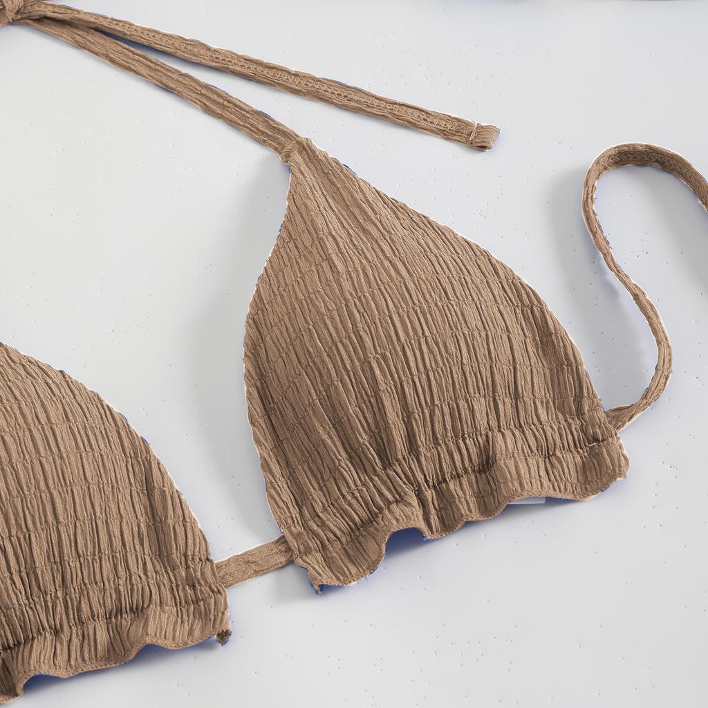 2025 Trendy Solid Color Sexy Halter Bikini Three-Piece Set