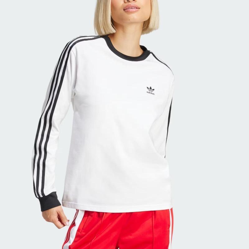 adidas Originals Women's White Striped Crew Neck Long Sleeve T-Shirt JC5776