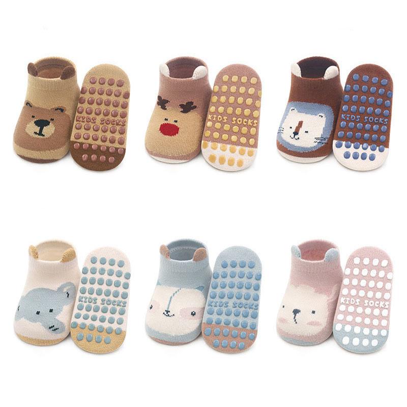 6 Pairs Kids Cotton Socks Non-slip Boys and Girls Cute Cartoon Animal Patterned Comfy Breathable Baby Floor Socks