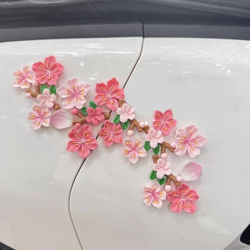 8/16/24/32Pcs 3D Cherry Blossom Car Sticker Covers Scratches Car Rear Decoration Ornament, Electric Car Diy Decoration Sticker