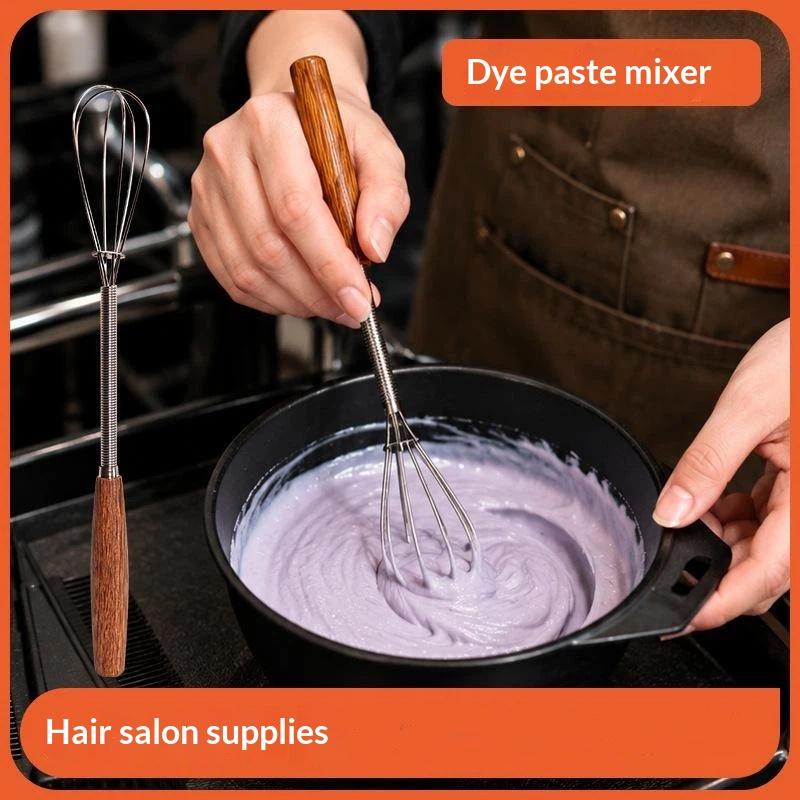 Stainless Steel Mini Hair Dye Mixer Wooden Handle Manual Ointment Mixing Rod For Stirring And Hair Dyeing Tool