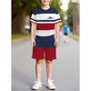 Boys Clothes Simple Striped 3D Printed Short Sleeve T-Shirt Sets Loose Casual Summer Outdoor Quick Drying Children's Clothing