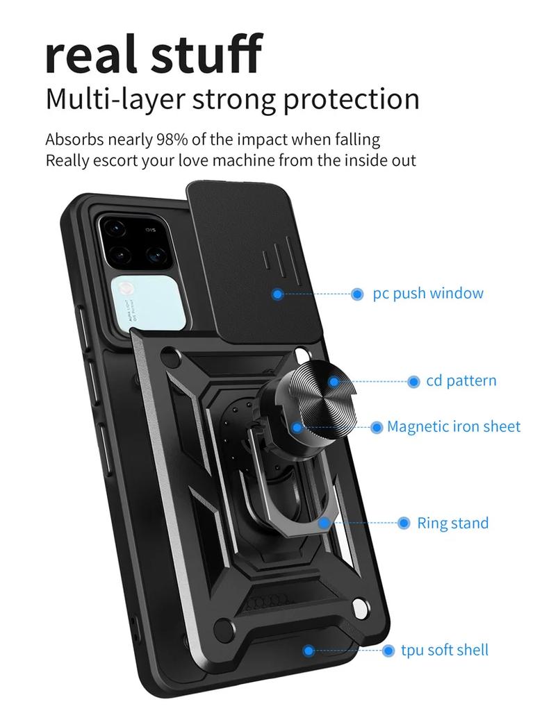 Armor Slide Camera Funda For Vivo V30 Pro 5G Case Magnetic Ring Stand Cover For Vivo V30E V 30 E VivoV30 V30Pro 5G Protect Coque