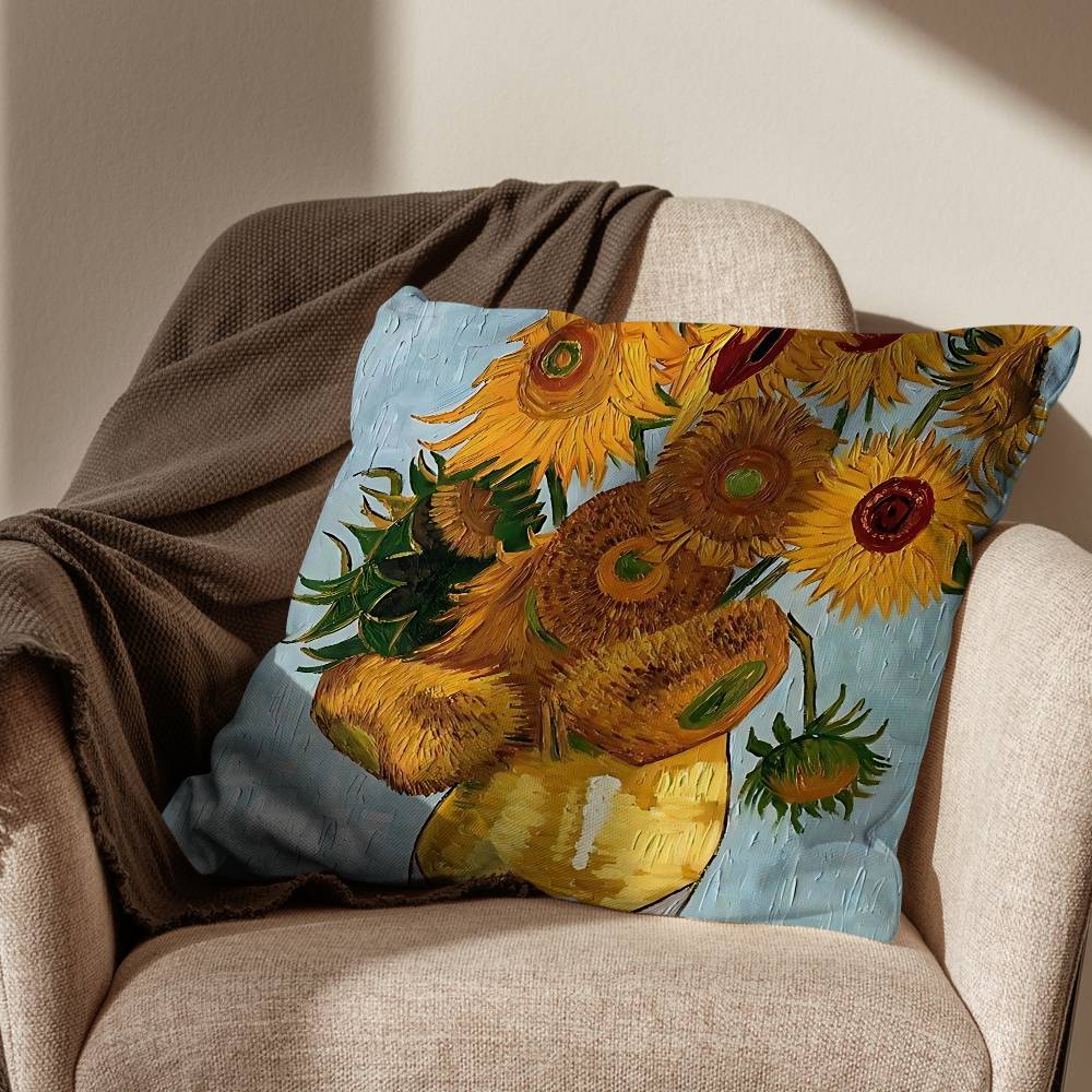 Vincent Sunflowers Van Gogh Pillow Case Office Cushions Suitable For Sofa Car Bedroom Decorative Cushion Cover