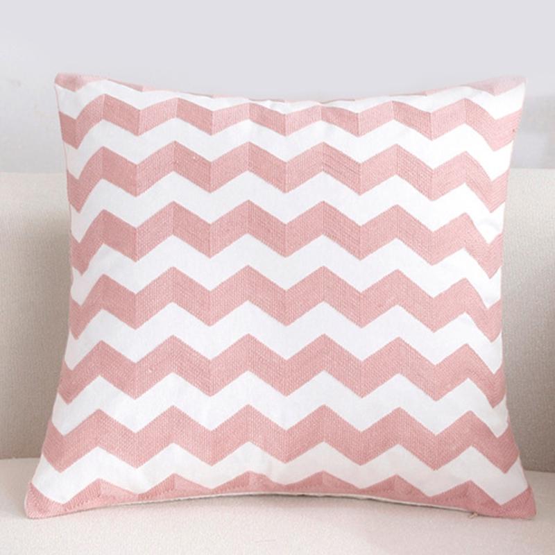 Pink Embroidery Throw Pillow Cover for Sofa Decoration