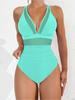 Europäischer und amerikanischer einteiliger Badeanzug Damen sexy Netz einfarbig einteiliger Bikini Badeanzug