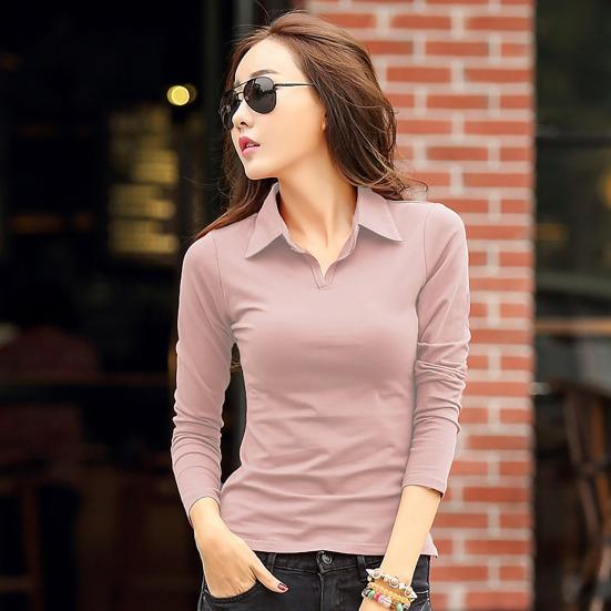 Damen Oberteile Revers Langarm Slim Fit Einfarbige Pullover Oberteile Weich Dehnbar Lässiges Hemd Arbeits Party Date Wear