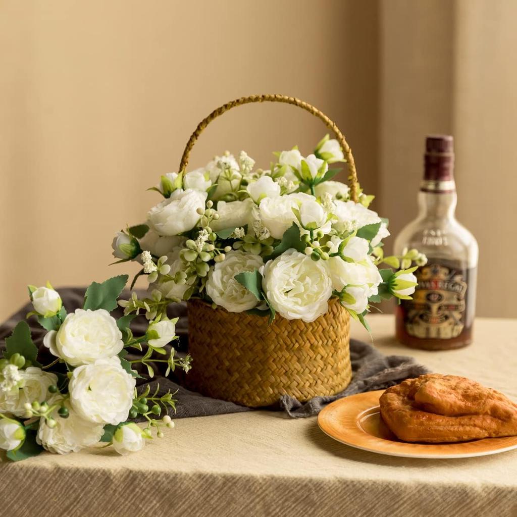 Floweroyal 4 Bunches Peony Artificial Flowers White Flowers Silk Peonies Bouquets for Wedding Party Table Centerpieces Floral Arrangement Home