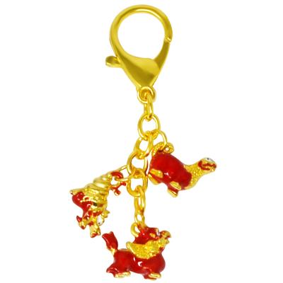 Feng Shui Three Harmony Animal Keychain, Harmony Balance Amulet, Lucky Wealth, Dragon, Turtle, Lion, Red, 3.741 Inch