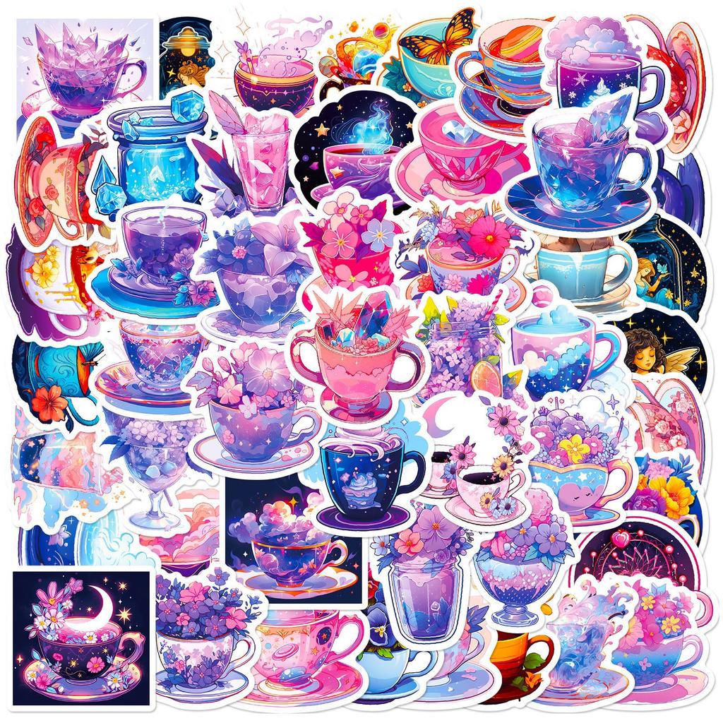 50 Cartoon Cups, World Graffiti Material Hand Account Stickers, Cups, World Art Creative Stickers
