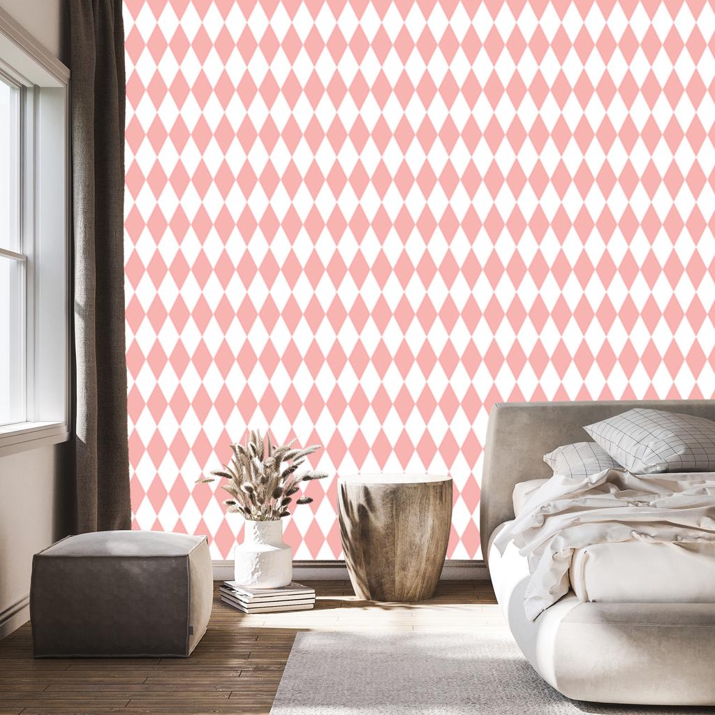 Harlequin Diamonds Wallpaper White and Coral for Living Room and Bedroom 50x1000