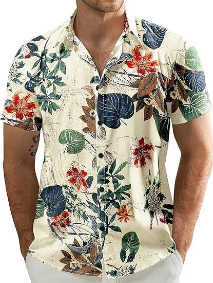 Men's Short Sleeve Shirt, Sunflower Print Loose Fit Shirt, Lightweight Collared Button-Up Casual Top