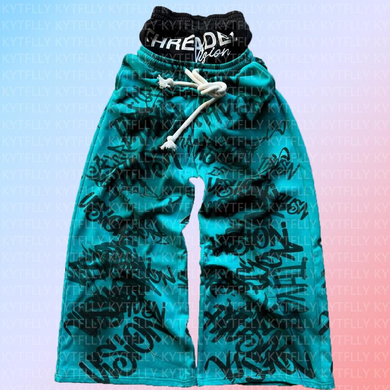 European and American hip-hop printed fake two wide leg pants