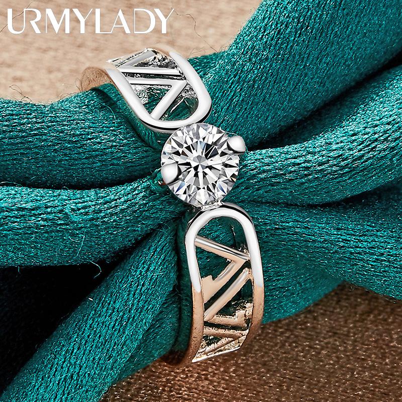 925 Sterling Silver Hollow V Zircon 7 8 9 10 Ring For Women Fashion Jewelry