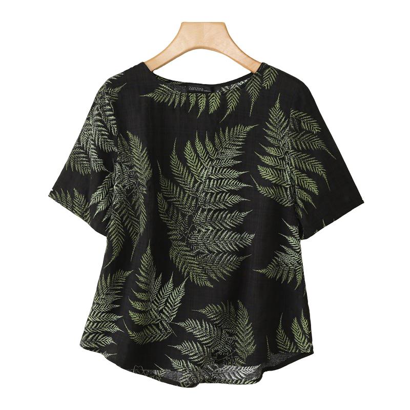 ZANZEA Women Casual Round Neck Summer Short Sleeve Print Blouse