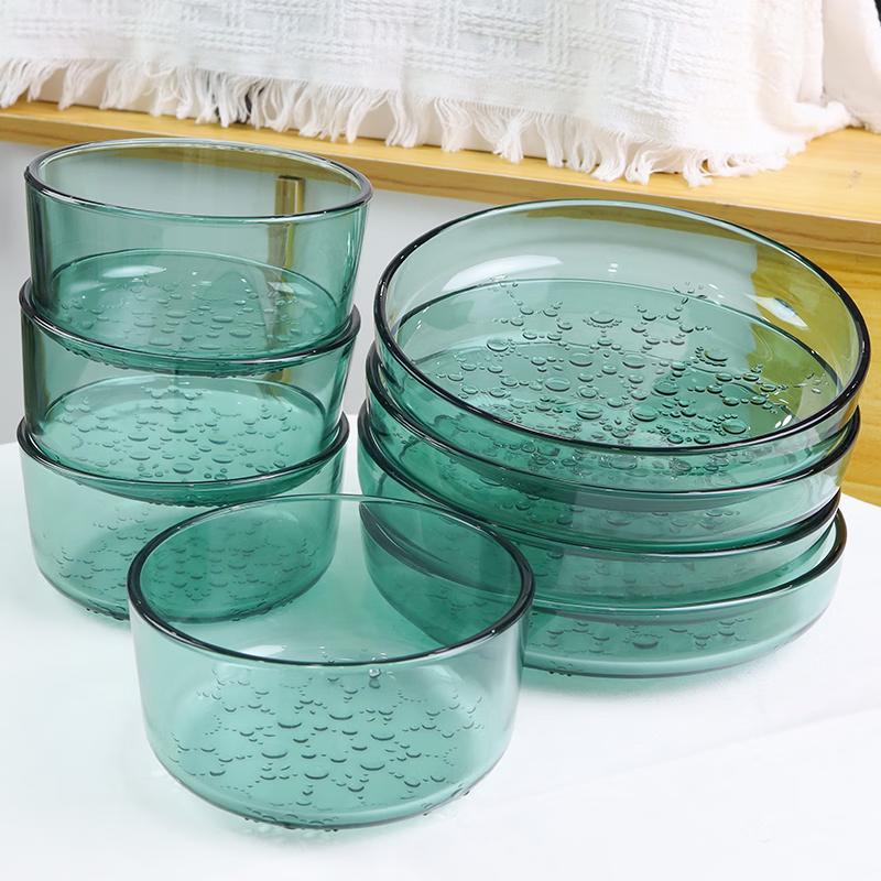 Green Snowflake Borosilicate Glass 8-Piece Dinnerware Set
