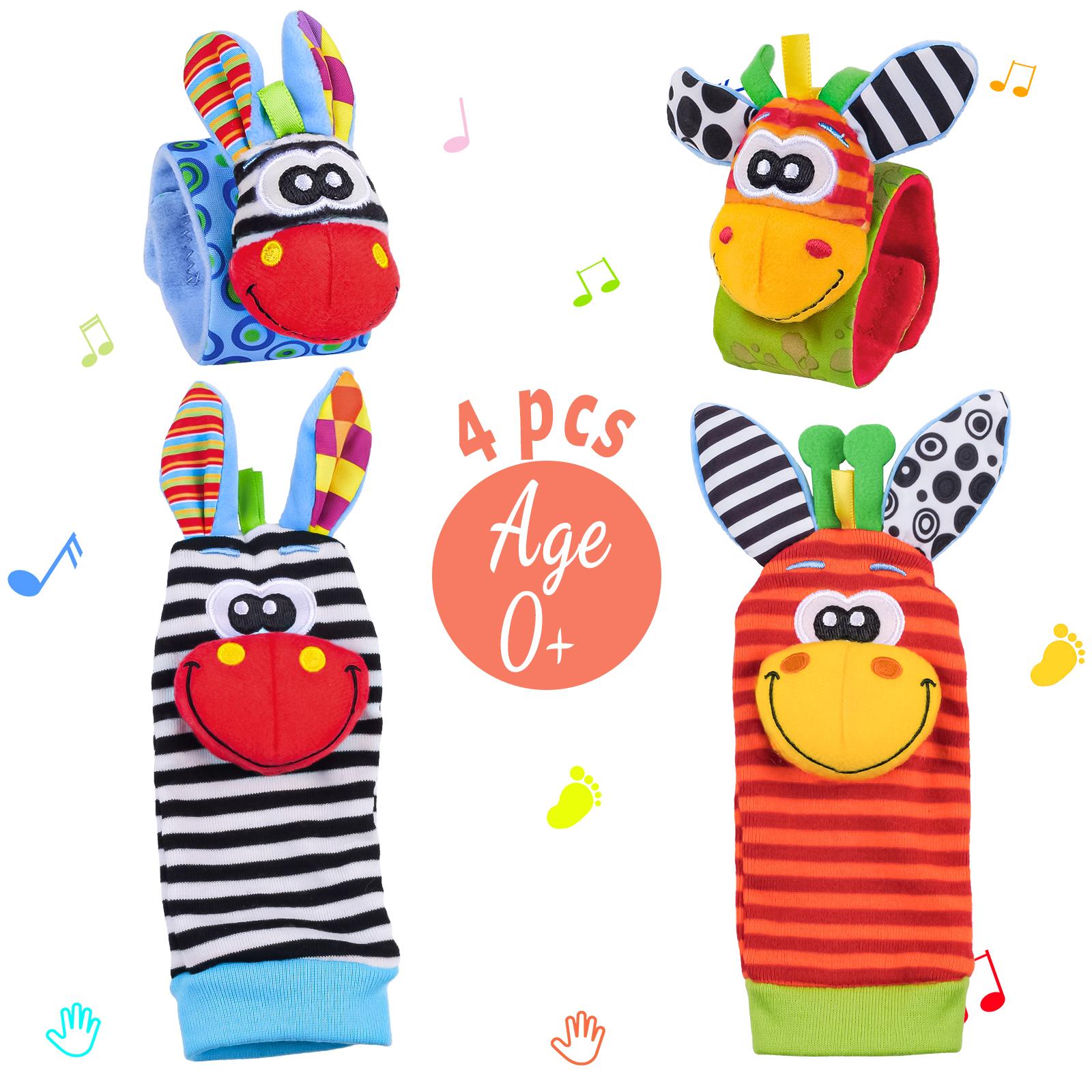 

TYRY.HU 4 шт. Детская игрушка 0-12 месяцев Детские погремушки Игрушки Носки-животные Наручный ремешок + Погремушка Детские носки для ног Наручный ремешок-насекомое Детские носки