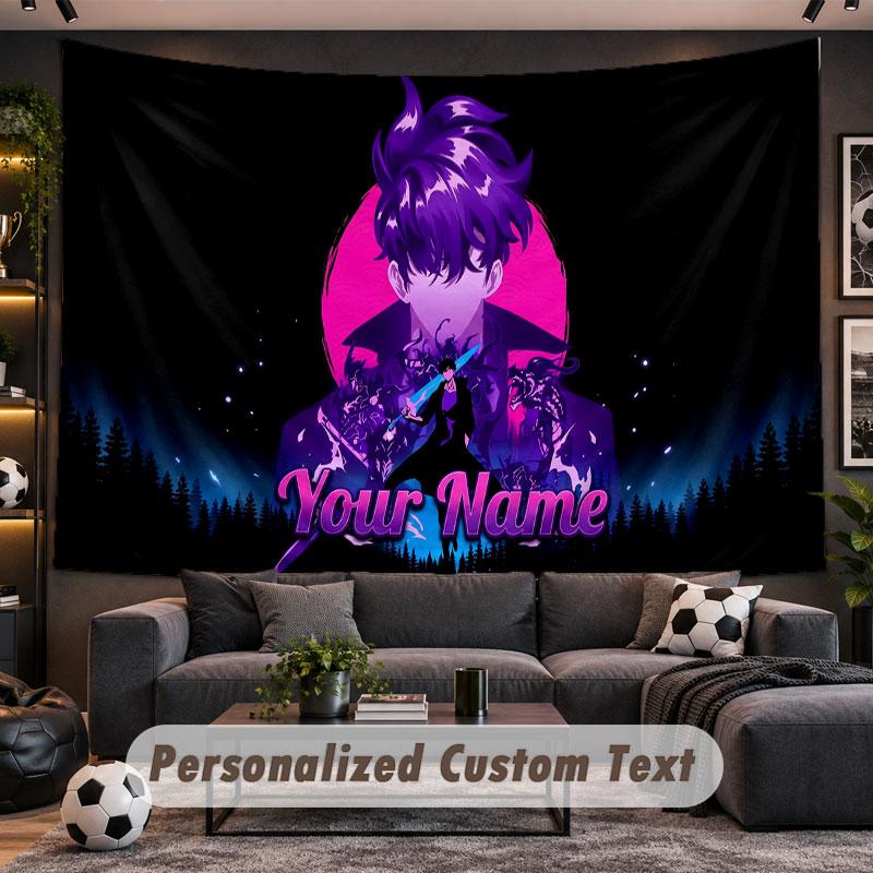 Wall Hanging Tapestry Custom NameSolo Leveling Pattern Personalized Printed Fabric Wall Decor