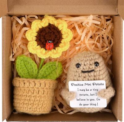 Positive Emotional Support Potato Sunflower Pot Easter Gifts Cheer Up Crochet Sunflower Gifts GZW
