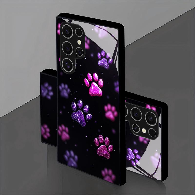 Cute Glitter Paw Print Glass phone case mobile phones fashion phone cases for Samsung Galaxy S26 S25 S24 S23 S22 FE Ultra Plus