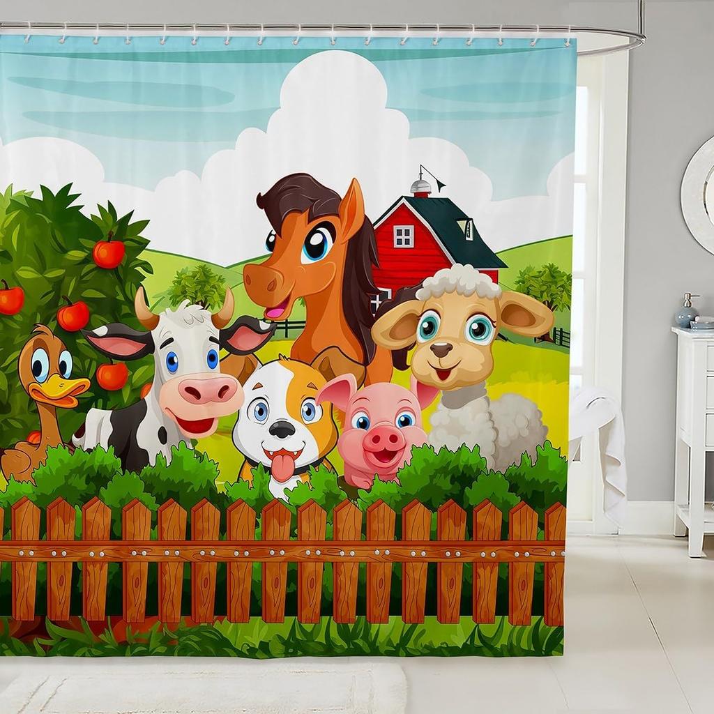 Dog Bath Curtain for Girls Boys Kids Cute Pet Cat Dog Shower Curtain with Hooks Backyard Pals Dogs and Cats Shower Curtain