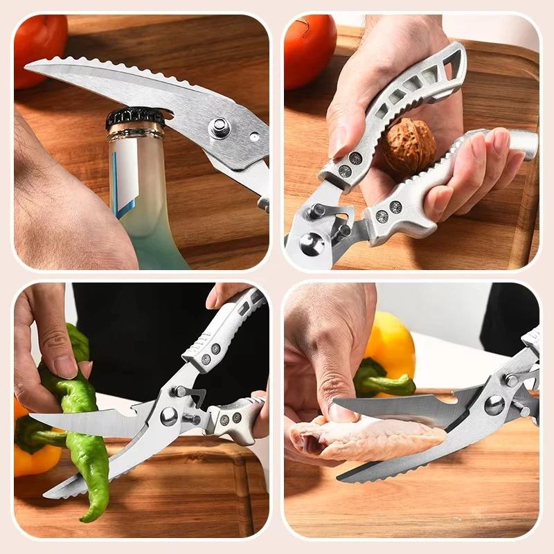 Heavy Duty Kitchen Shears, Stainless Steel Chicken Bone Scissors, Multifunctional Meat Fruit Vegetable Food Cutting Shears