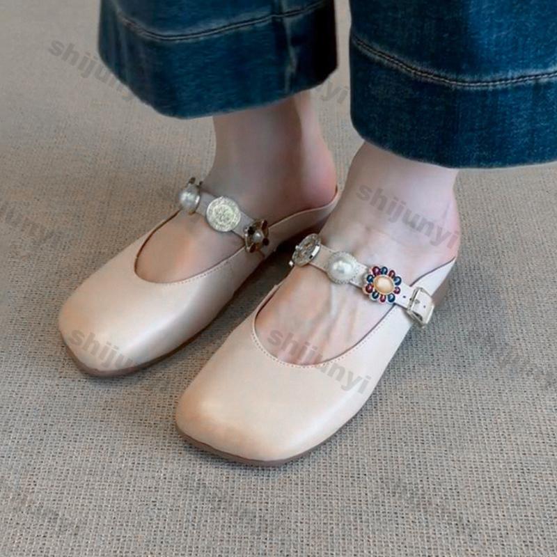Fashion Fashion Women's Shoes Summer Outdoor Square Toe Half Slippers Chunky Chunky Mary Jane Shoes Lightweight Comfortable Sandals