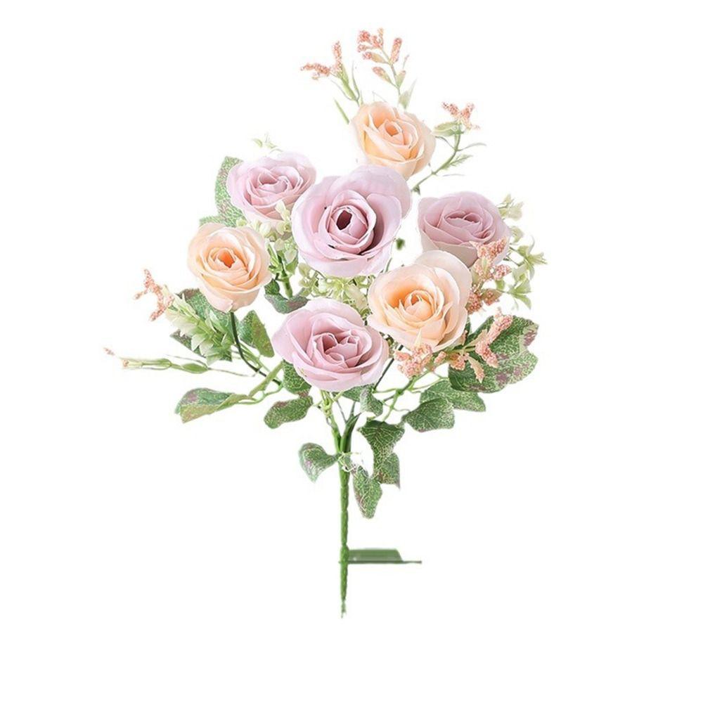 7 Köpfe 32cm Künstliche Eukalyptus Rose Rosa Blumengesteck Blumenstrauß Brautsträuße Kunstblumen Partyzubehör