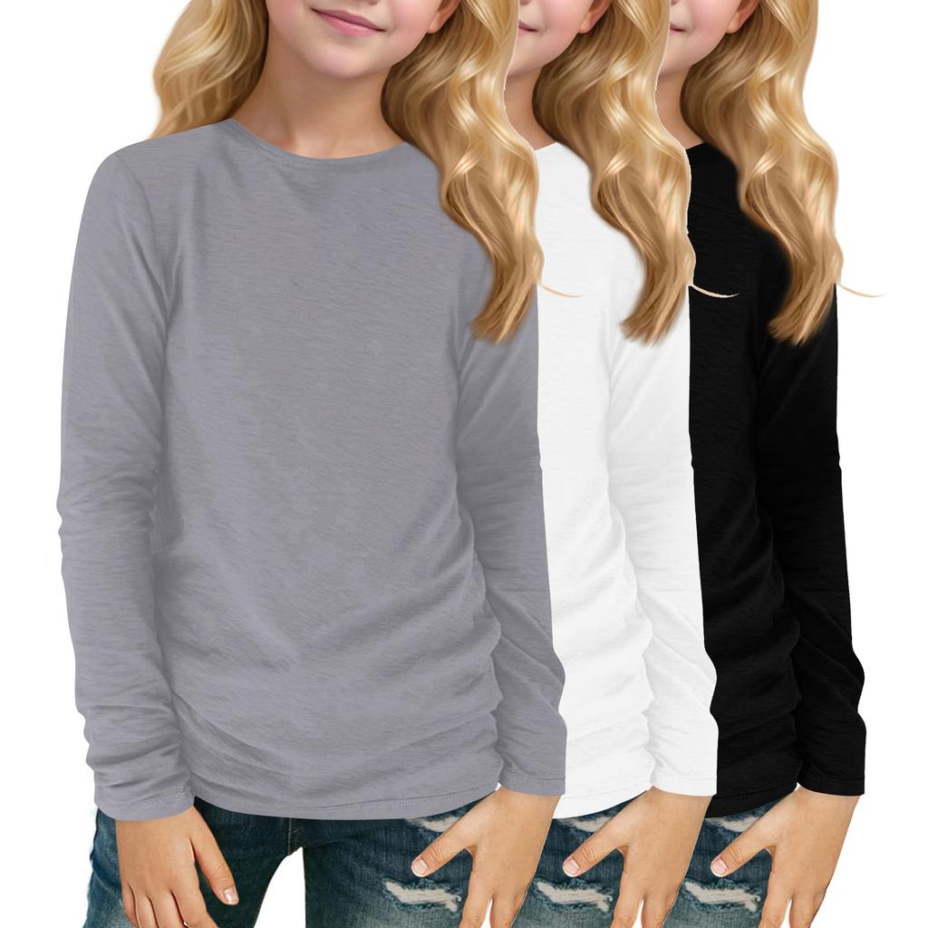 Children's Long-sleeved O-neck Top Solid Color Daily Casual(3pc)