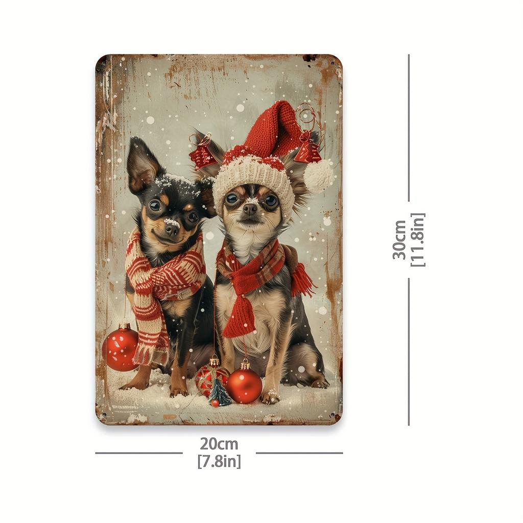 1pc Vintage Christmas Dog Metal Tin Sign, Iron Wall Art with Aluminum Foil Carving, Festive Home & Outdoor Decor, 8x12 Inches