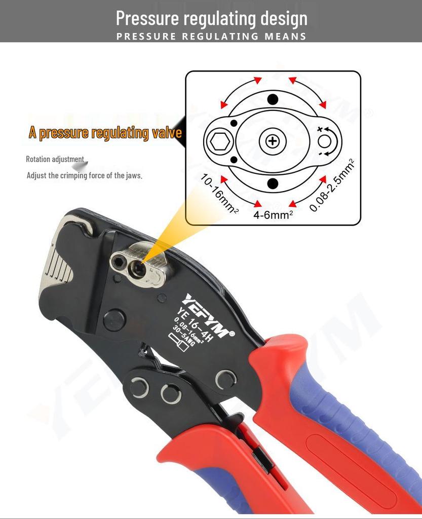 YEFYM 16-4H Manual Adjustable Terminal Crimper, 0.08-16mm² Capacity