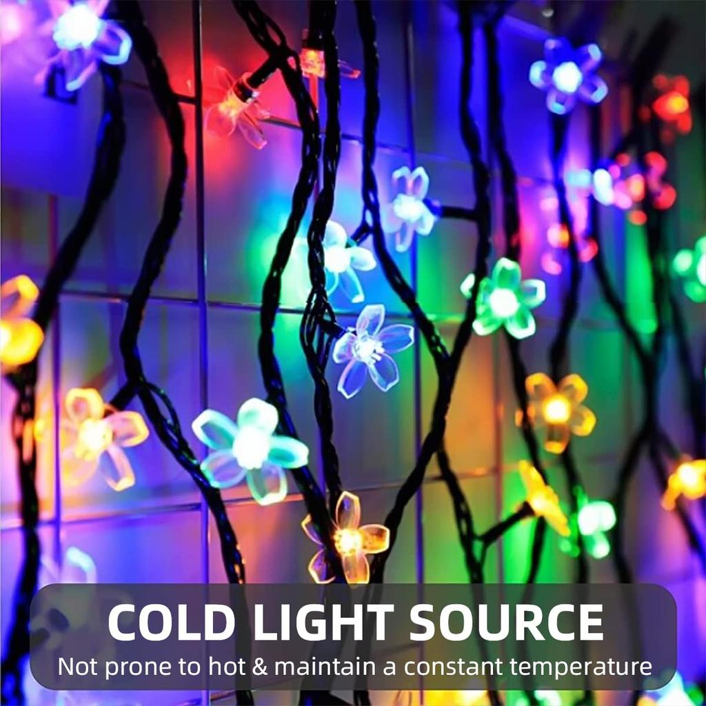 Solar String Flower Lights Outdoor Waterproof 50 LED Fairy Light Decorations for Garden Fence Patio Yard Christmas Tree, Lawn, Party