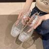 Square Toe Crystal Jelly Sandals 2025 PVC Outwear Hollow Out Shoes for Women Flat Shallow Braid Flats