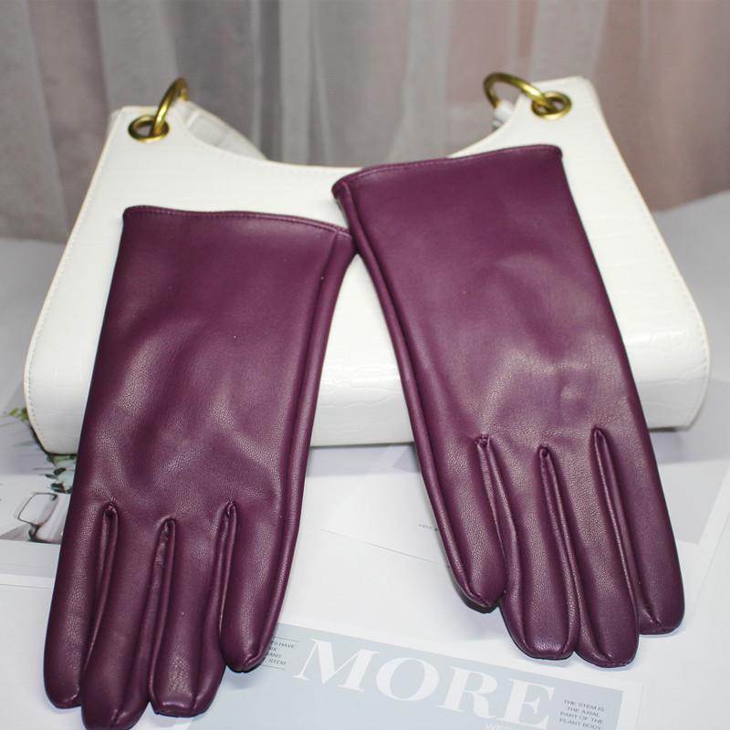 Leather Gloves Wind Color Men'S And Women'S Leather Pu Gloves Fleece Warm Windproof Solid Color Cycling Gloves