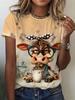 Rundhals Kurzarm Aquarell Giraffe Blumendruck T-Shirt Damen Outfits Lässig Tägliche Kleidung Sommer Damenkleidung
