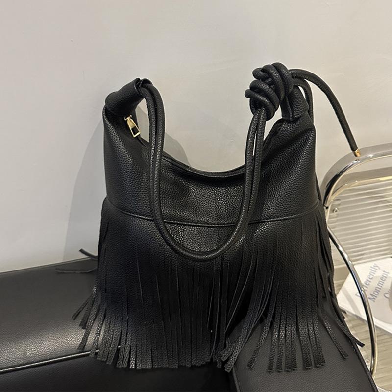 Vintage Tassel Shoulder Bag For Women Daily Used  Soft PU Leather Versatile Crossbody Bags Ladies Casual Handbag