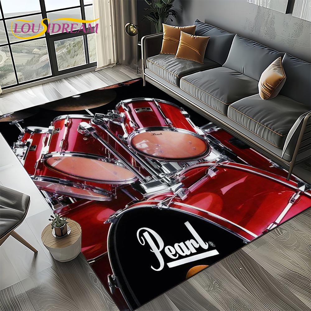 3D Cymbal DW Drum Kit Drum Set Music Instruments Carpet Rug for Living Room Bedroom Home Sofa Decoration,Kids Non-slip Floor Mat