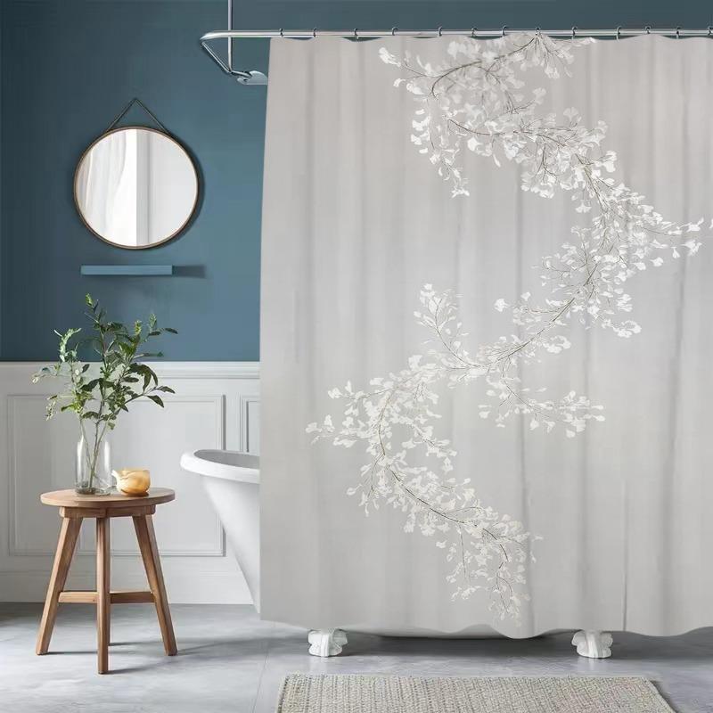 

1 Piece Of Exquisite White Floral Pattern Polyester Shower Curtain | Bathroom Decoration And Accessories | Home Decoration W60H190(CM)-1 Pcs