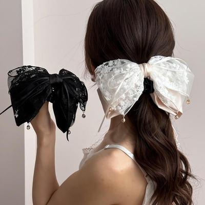 Pince à cheveux filet avec nœud demi-nœud en ruban de dentelle pour femme